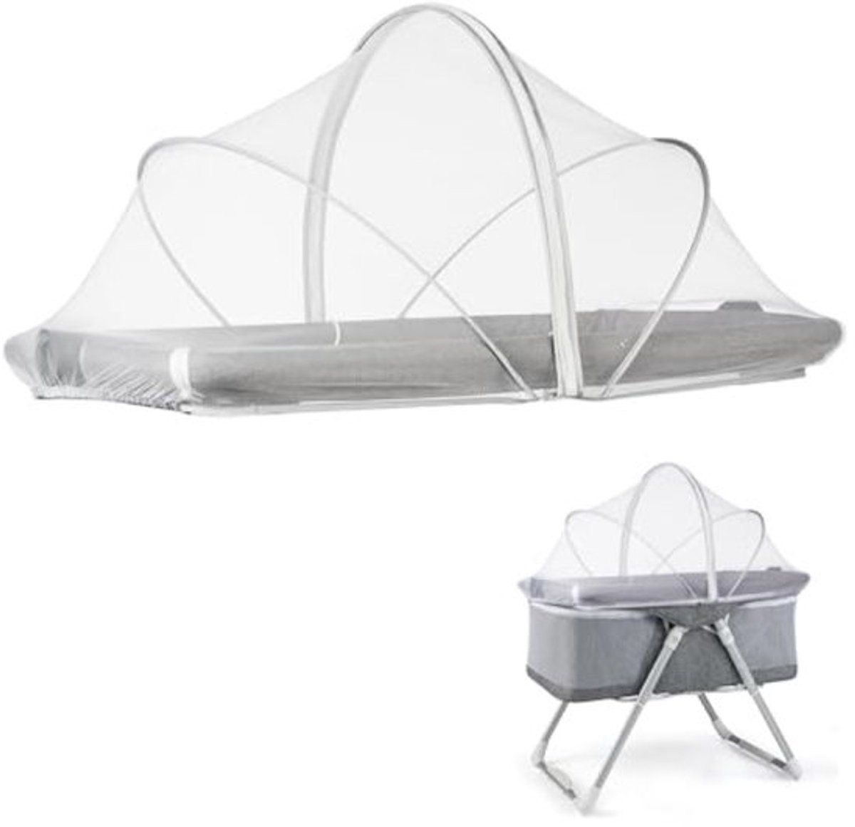 Insectennet voor babybedje, ademend beschermingsnet met dubbele rits voor wieg en reisbed