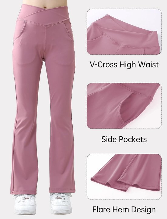 Flared Sportbroeken voor Meisjes, Bootcut Joggingbroeken met V-Lijn Taille, Lange Yoga Trousers met 2 Zakjes, EU 116-158 — afbeelding 4