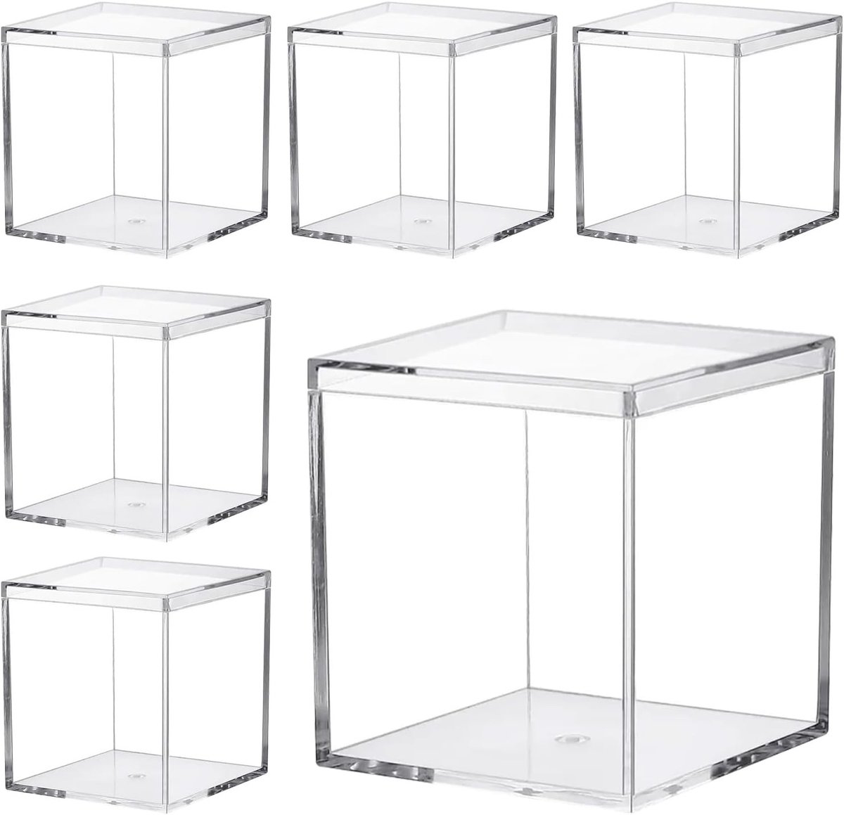 Set van 6 Transparante Acrylaat Dozen 7.5x7.5x7.5cm met Deksel voor Sieraden, Opslag en Presentatie