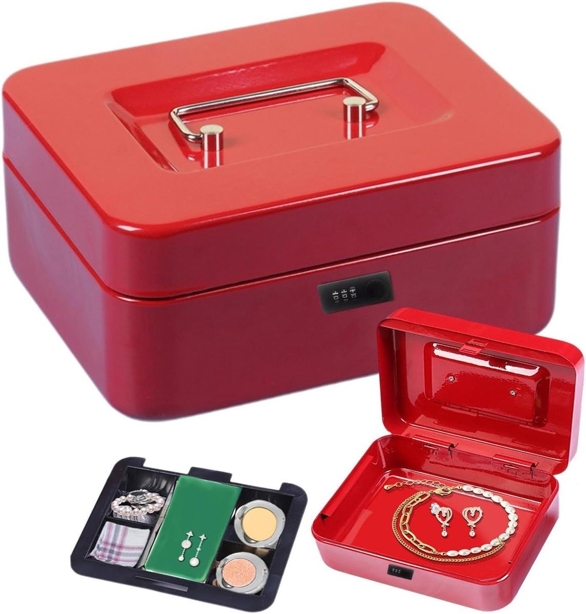 Draagbare Kluis - Geld Kassier Box - Waardevolle Spullen Opslaan - Met Code Slot - 9.4x16.4x9.4 cm - Rood