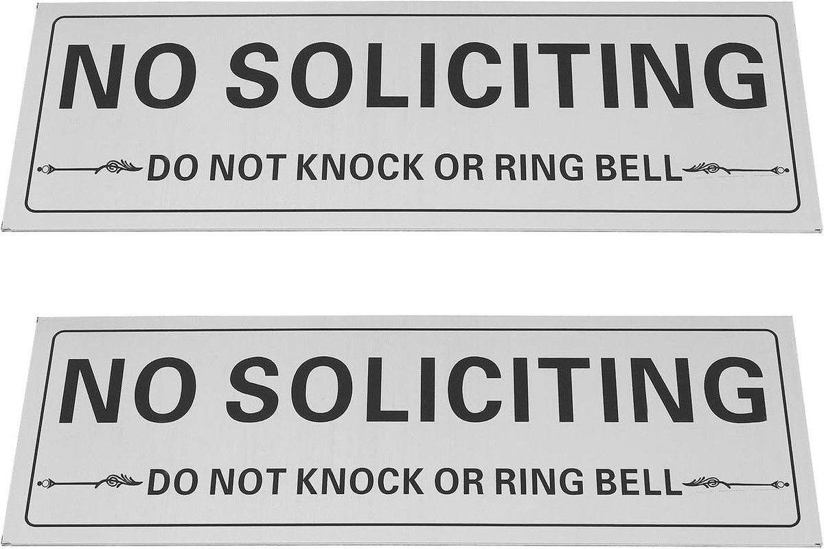 SnelShoppen - 2 Stuks Zilveren Metaal Zelfklevend Geen Verzoek Bord 19cmx6.3cm voor Poort Deur Kantoor Raam Brievenbus Aluminium Geen Verzoek Borden
