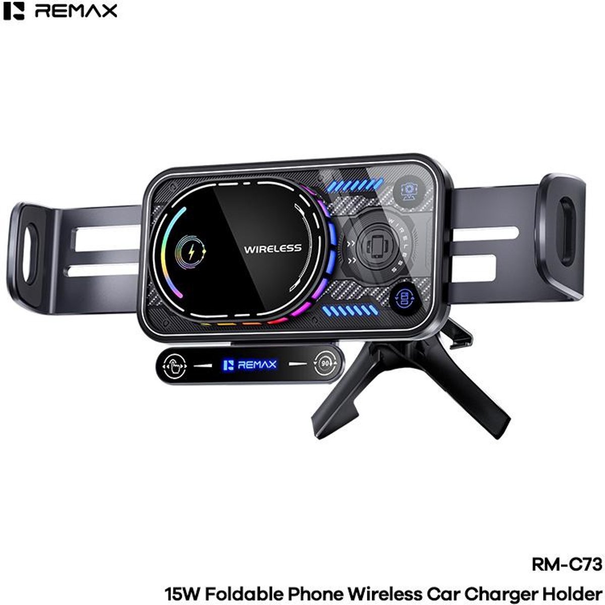 Remax RM-C73 - Telefoonhouder auto - Draadloos laden 15W - Opvouwbaar - Zwart