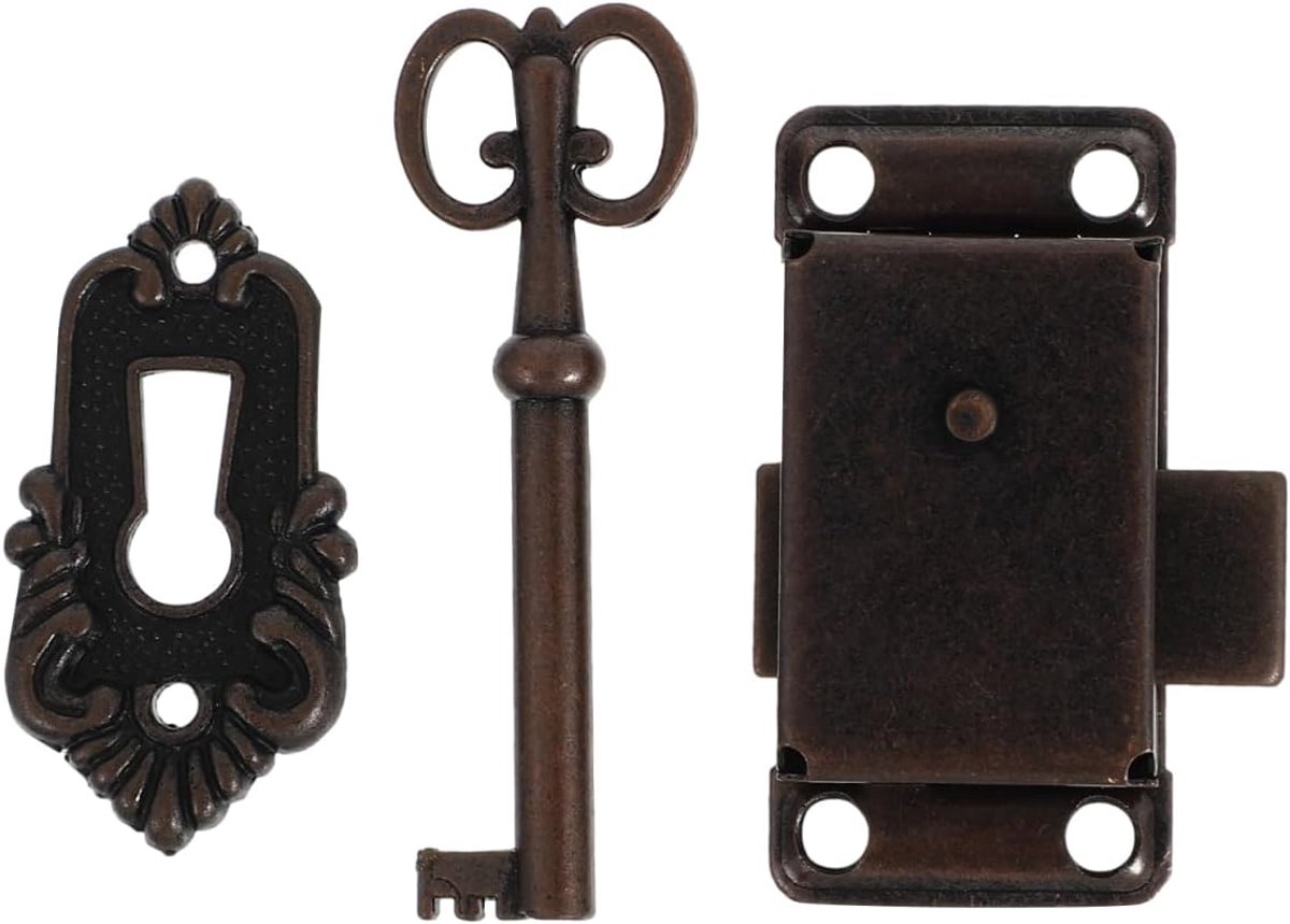 SnelShoppen - 2 Sets Antieke Kastsloten, Vintage Deurslot en Lade Lock, Zink Legering, Compact en Elegante Afwerking voor Meubelstukken, Perfect voor