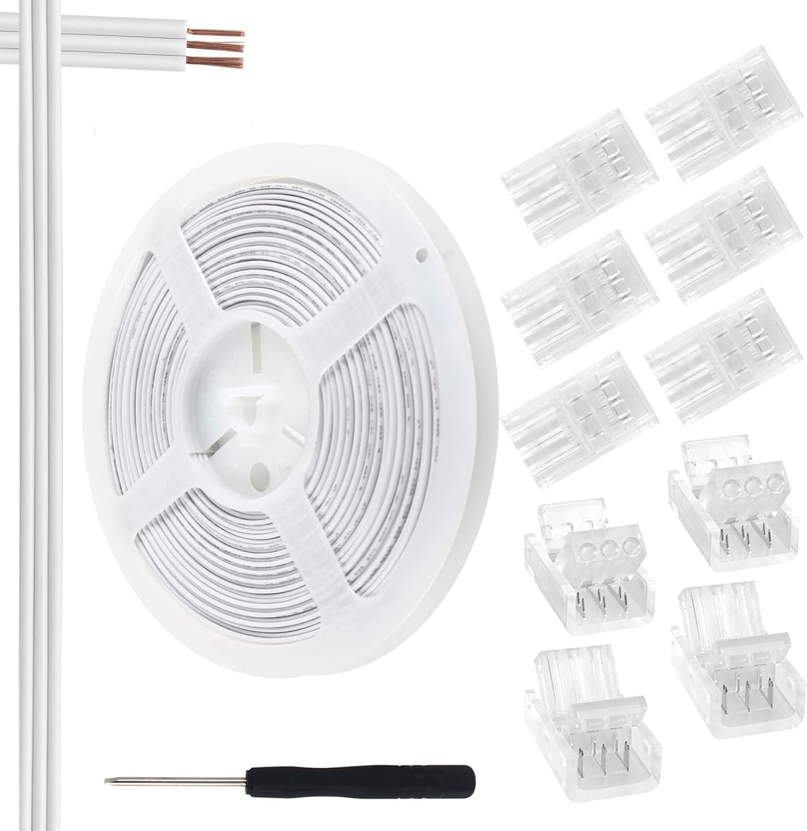 SnelShoppen - 10mm 3 Pin LED Strip Connector Kit 10 Stuks Snelle Aansluitconnectoren en 10m Verlengkabel voor WS2811/WS2812B Verlichting | Transparant