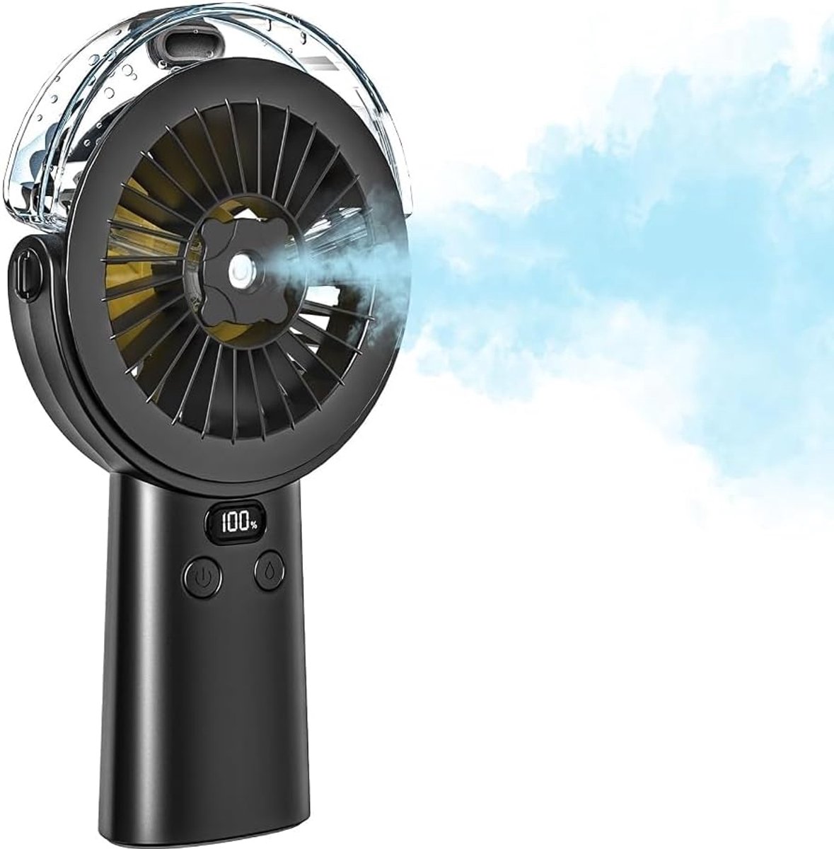 SnelShoppen - Draagbare Vernevelingsventilator 4000 mAh Oplaadbaar met LED-display, 5 Snelheden, 2 Sproeimodi voor Hand- en Bureaugebruik, 5-15 Uur Lo
