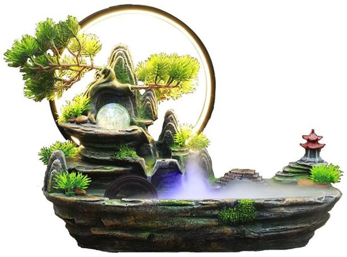 Binnenfontein met verlichting - Waterval - Kunsthars - Waterornamenten - Tafeldecoratie - Schokbestendig ontwerp - Waterornament