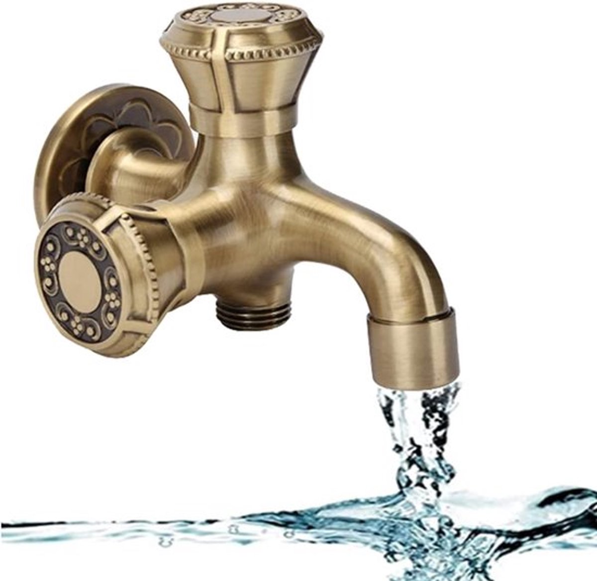 Antieke Wandgemonteerde Waterkraan van Messing voor Badkamer, Tuin en Wasmachine met Warm en Koud Water Mengkraan