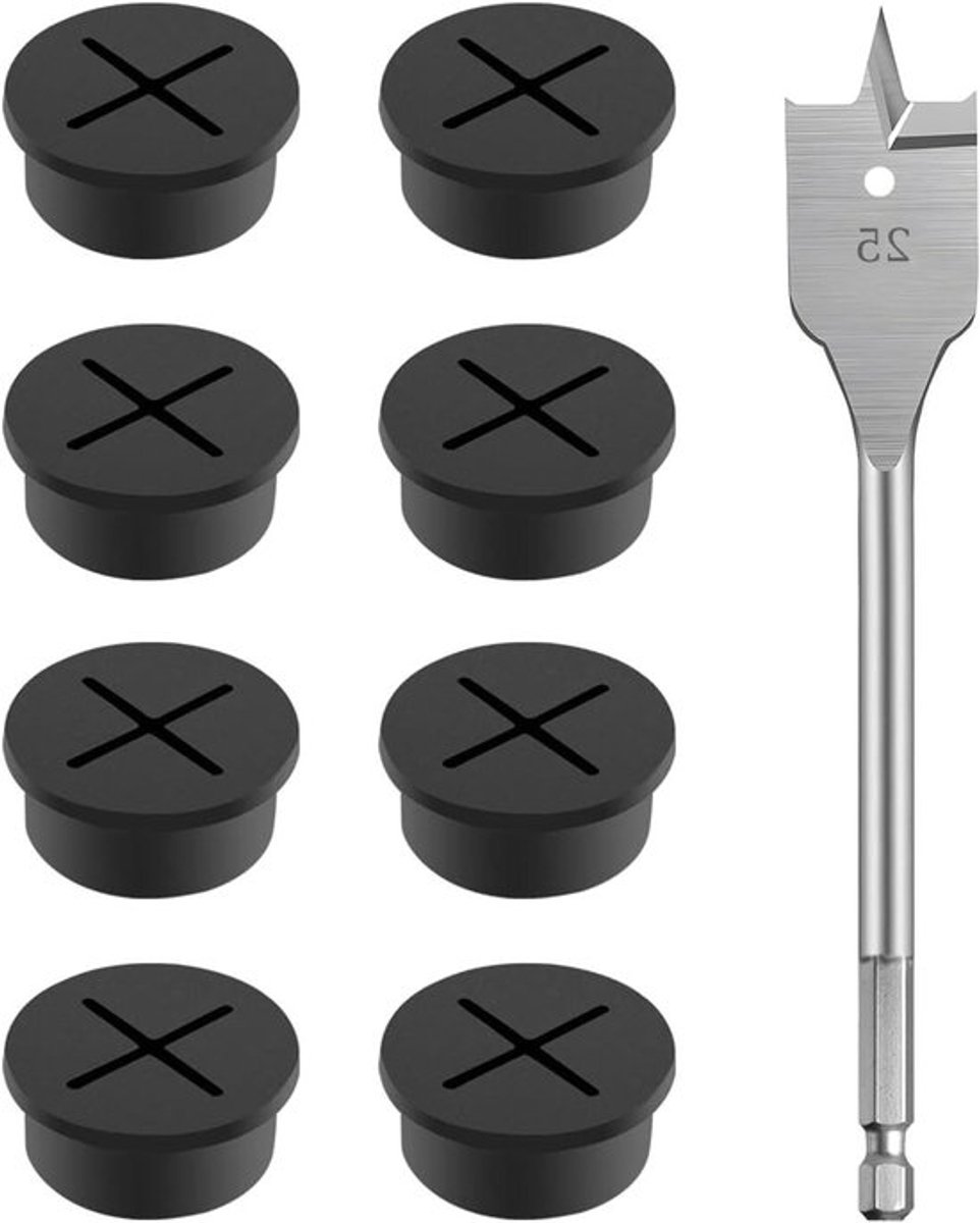 Set van 8 Flexibele Silicone Kabeldoorvoeren met Boor, Ideaal voor Bureau, Thuis en Werkplek, Kabelbeheer en Organisatie