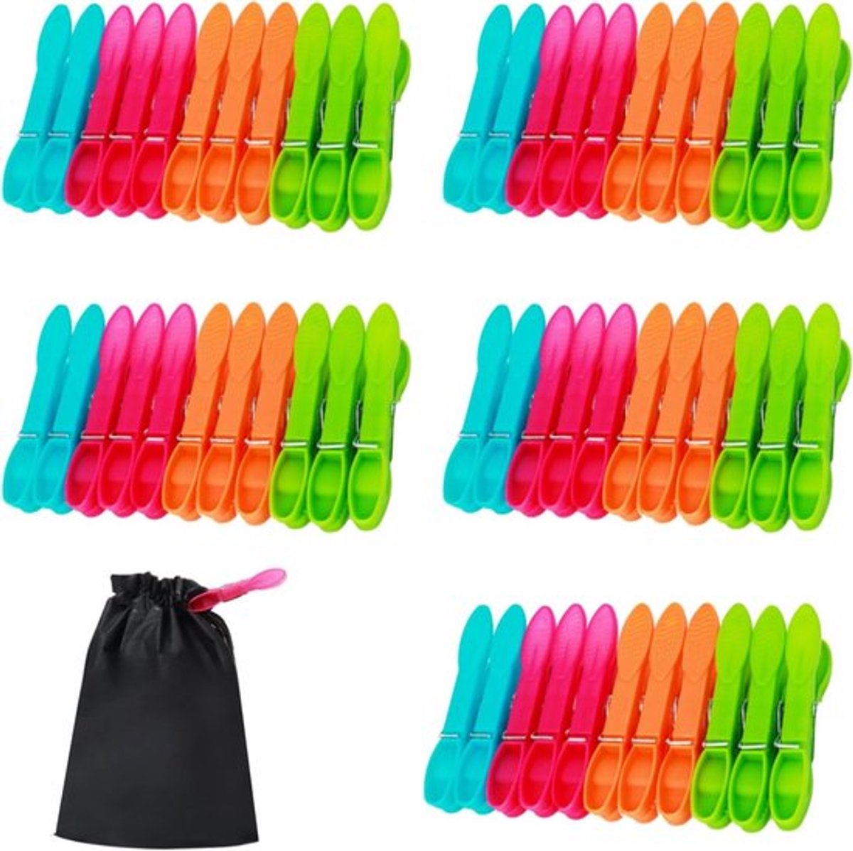Set van 60 Sterke Kledingknijpers zonder Print met Stabiele Buitenring - Antislip Kledingknijpers voor Waslijn of Droogrek, Ideaal voor Binnen en Buiten