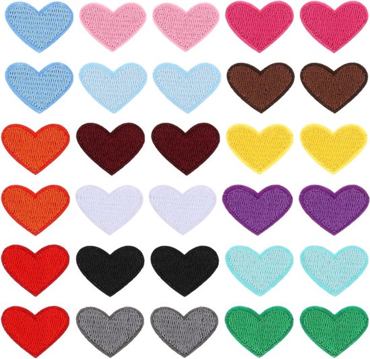 Set van 30 Hart Patches om te Strijken in 15 Kleuren, Mini Applicaties voor Kinderen, DIY Hart Patches voor Hoeden, Rugzakken en Kleding, 2.5 x 2 cm