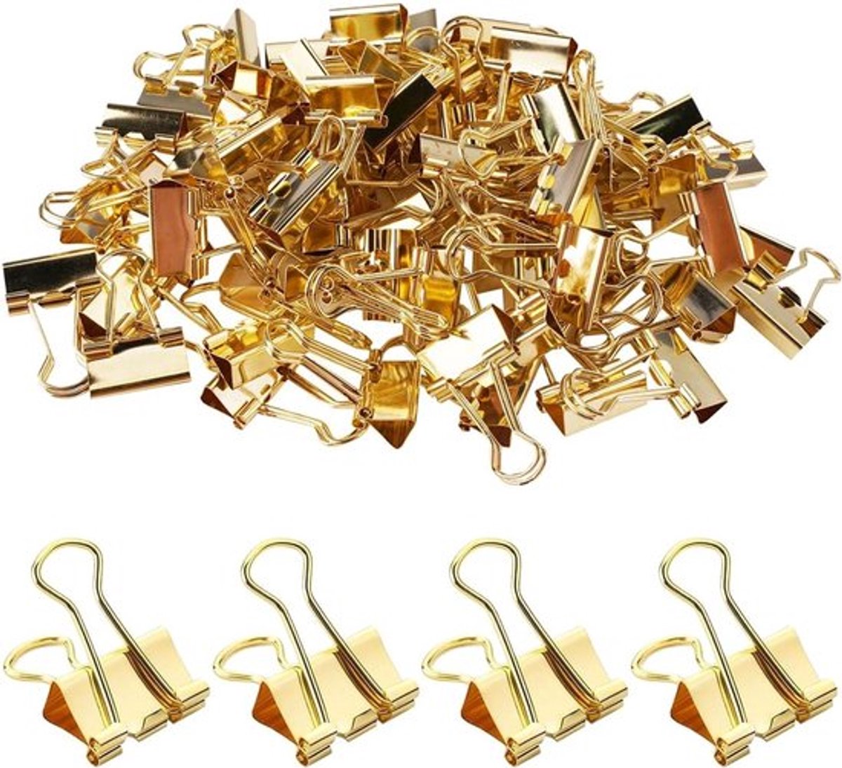 80 Stuks Vouwklemmen in Goud, 19mm Paperclips, Document Klemmen, Metalen Klemmen voor Kantoor en Schoolbenodigdheden