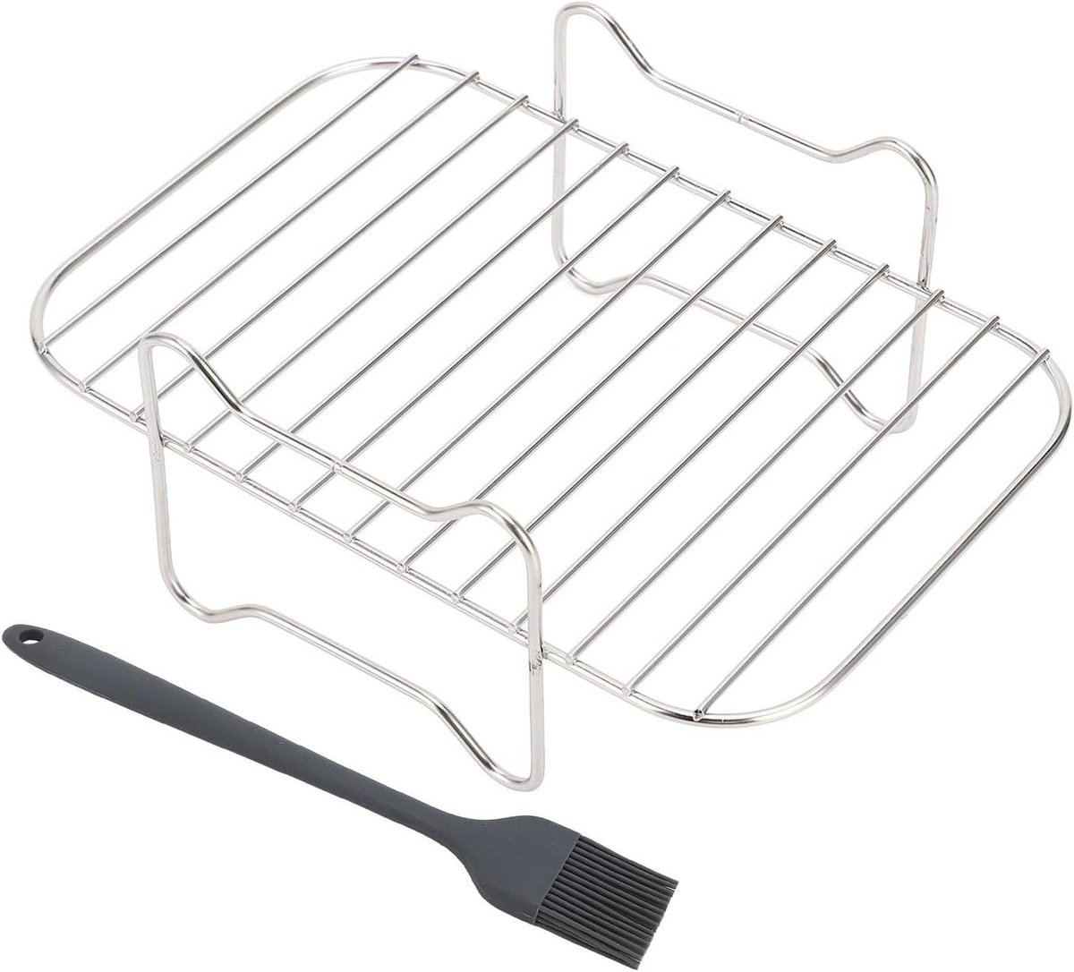 Friteuse Rek - Airfryer Accessoire - Brood Bakken - Antiaanbaklaag - 20 x 14 x 8 cm - Zilver