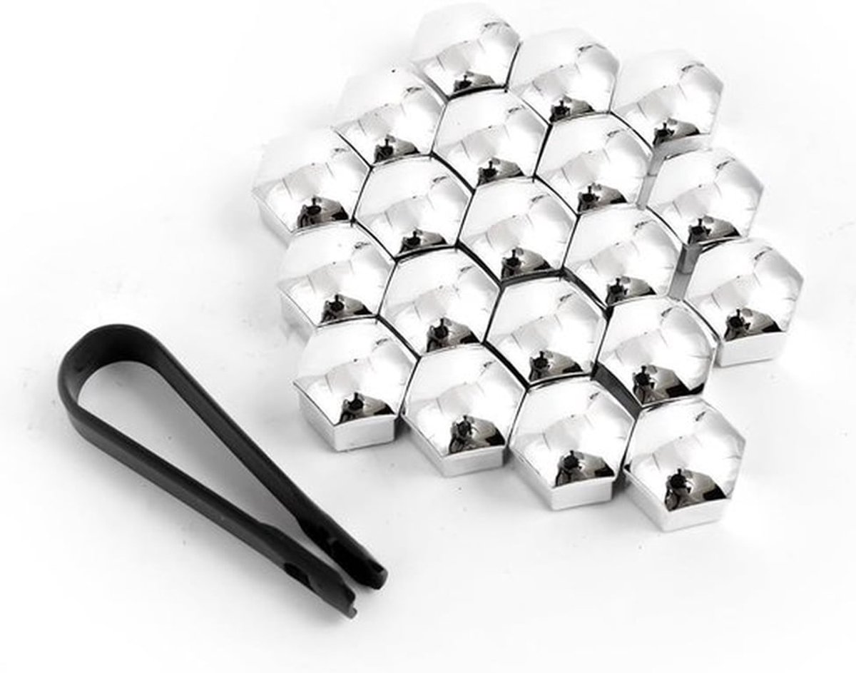 Set van 20 wielmoerkappen met trekker en tang voor 17 mm wielbouten - zilver, auto-accessoires, wielonderdelen, voertuigonderhoud