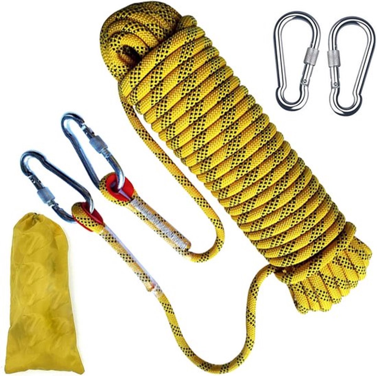 Veiligheidsklimtouw 10m - 8mm Statistisch Nylon Touw voor Outdoor, Camping en Hiken met Karabijnhaak