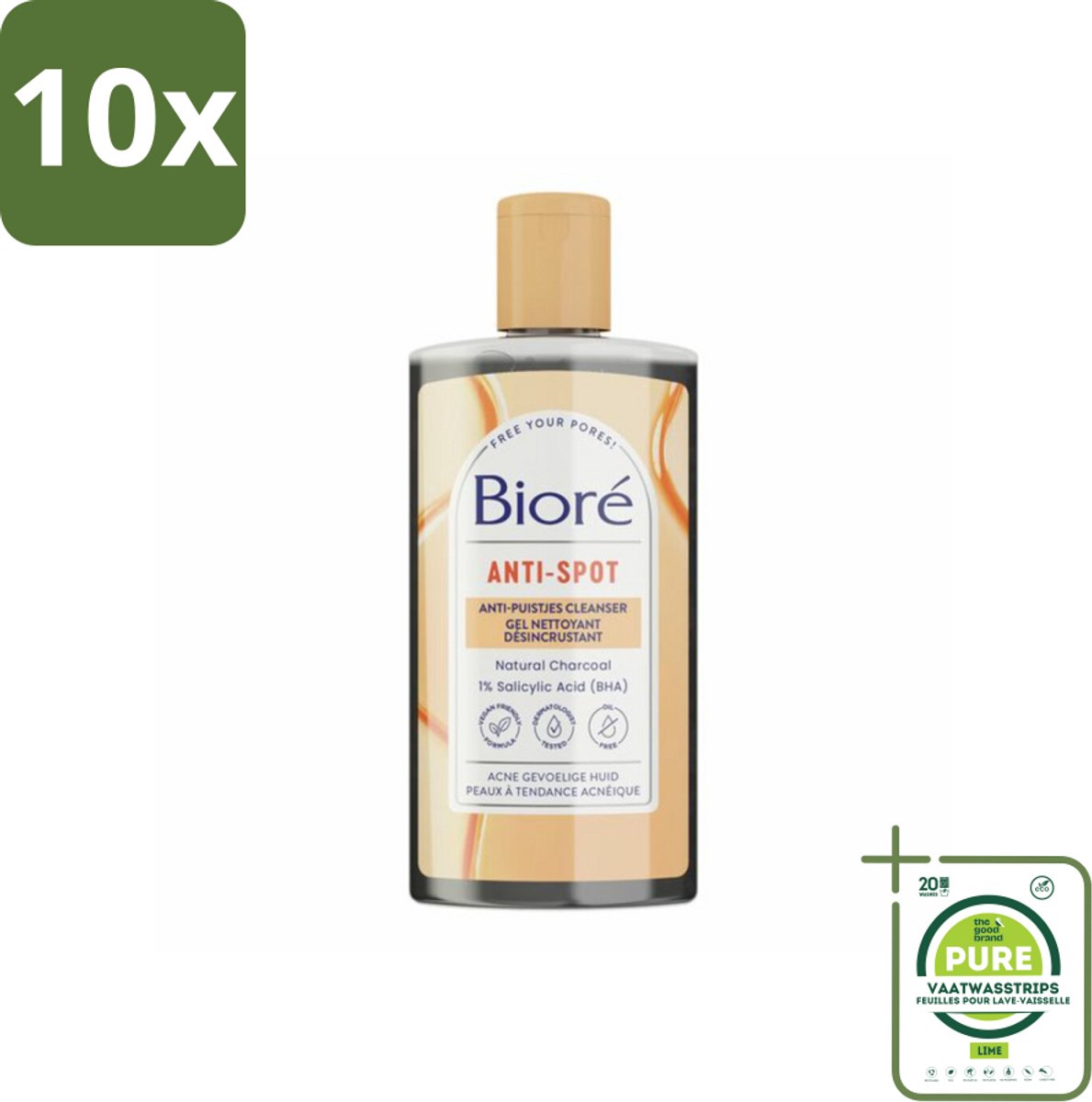 10 x Bioré – Houtskool Anti-Puistjes Reinigingsgel – Gezichtsreiniger – 200 ml - Grootverpakking - Houtskool Reinigingsgel - Puistjes Voorkomen - Gezicht Reinigen - Salicylzuur - Vet Huid Reinigen