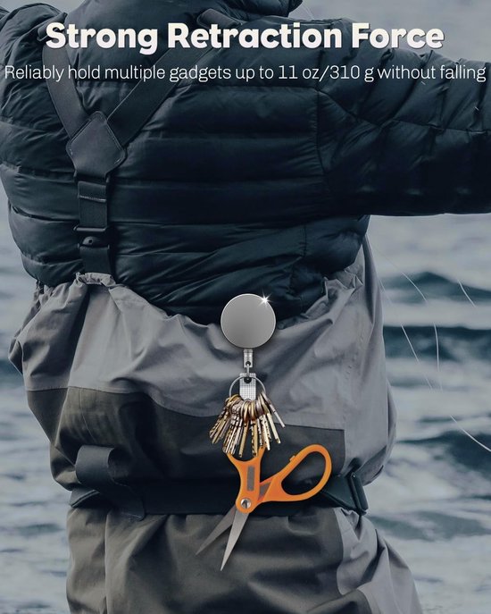 Duurzame metalen retractable badge reel voor ID-kaarthouder en sleutelhanger met roestvrijstalen veer, 70 cm nylon koord en stevige broekclip — afbeelding 4