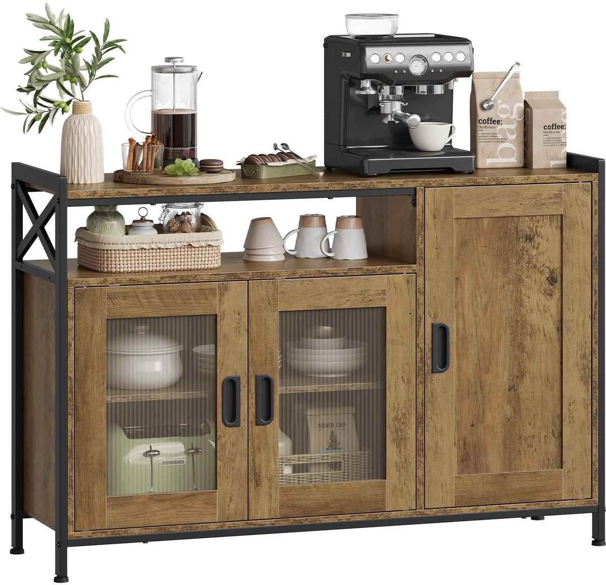 CORE Keukenkast - Houten Dressoir met 3 Deuren - Inclusief 2 Verstelbare Planken en Ruim Werkblad - Multifunctionele Opbergkast - Modern Design met Veel Opbergruimte - 110x33x75cm - 110x75x33cm - Houtkleurig Bruin