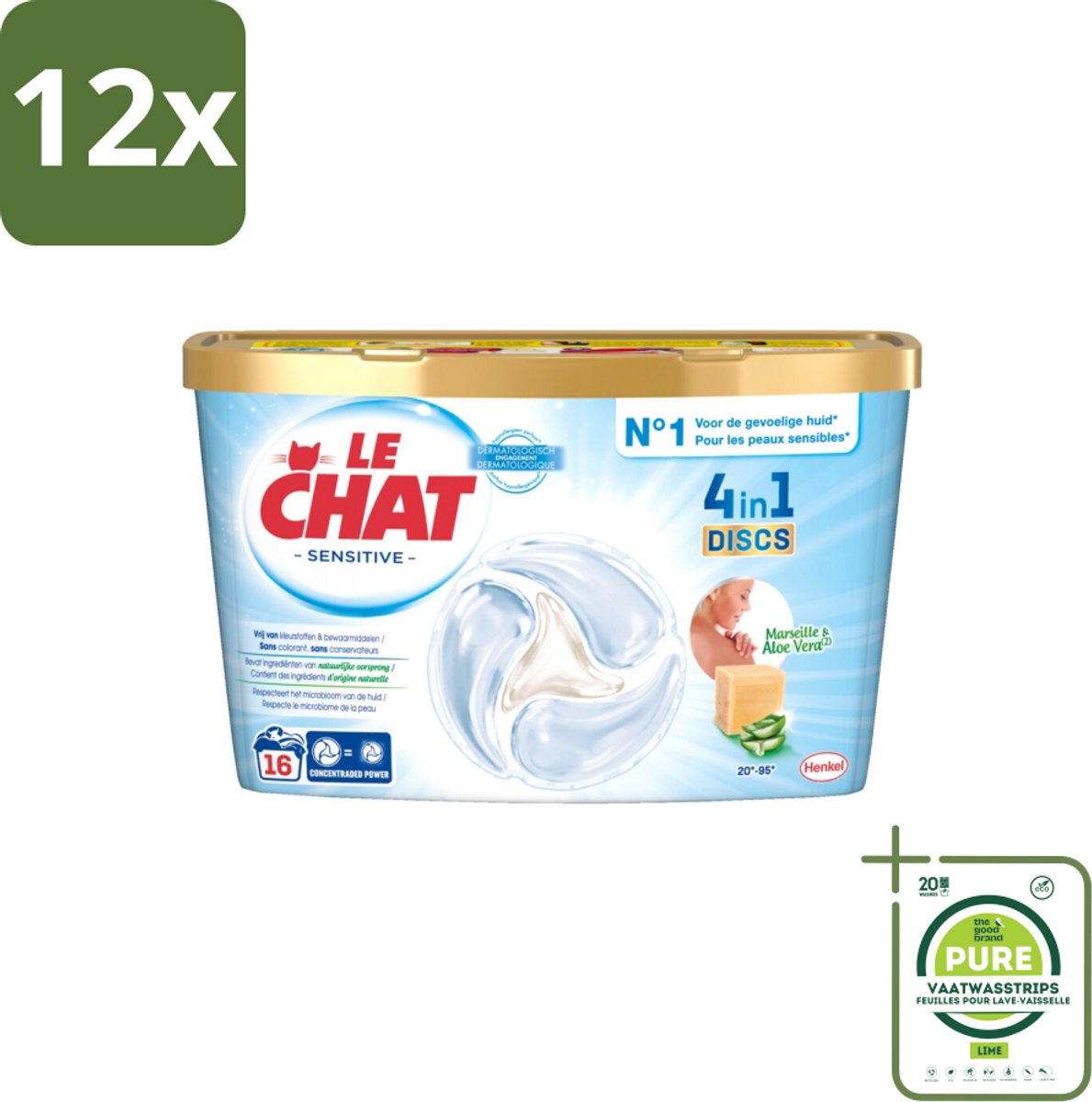 Le Chat – Wascapsules – Sensitive – 16 stuks per verpakking - Voordeelverpakking - 12 stuks - Wasmiddelcapsules - Hypoallergen