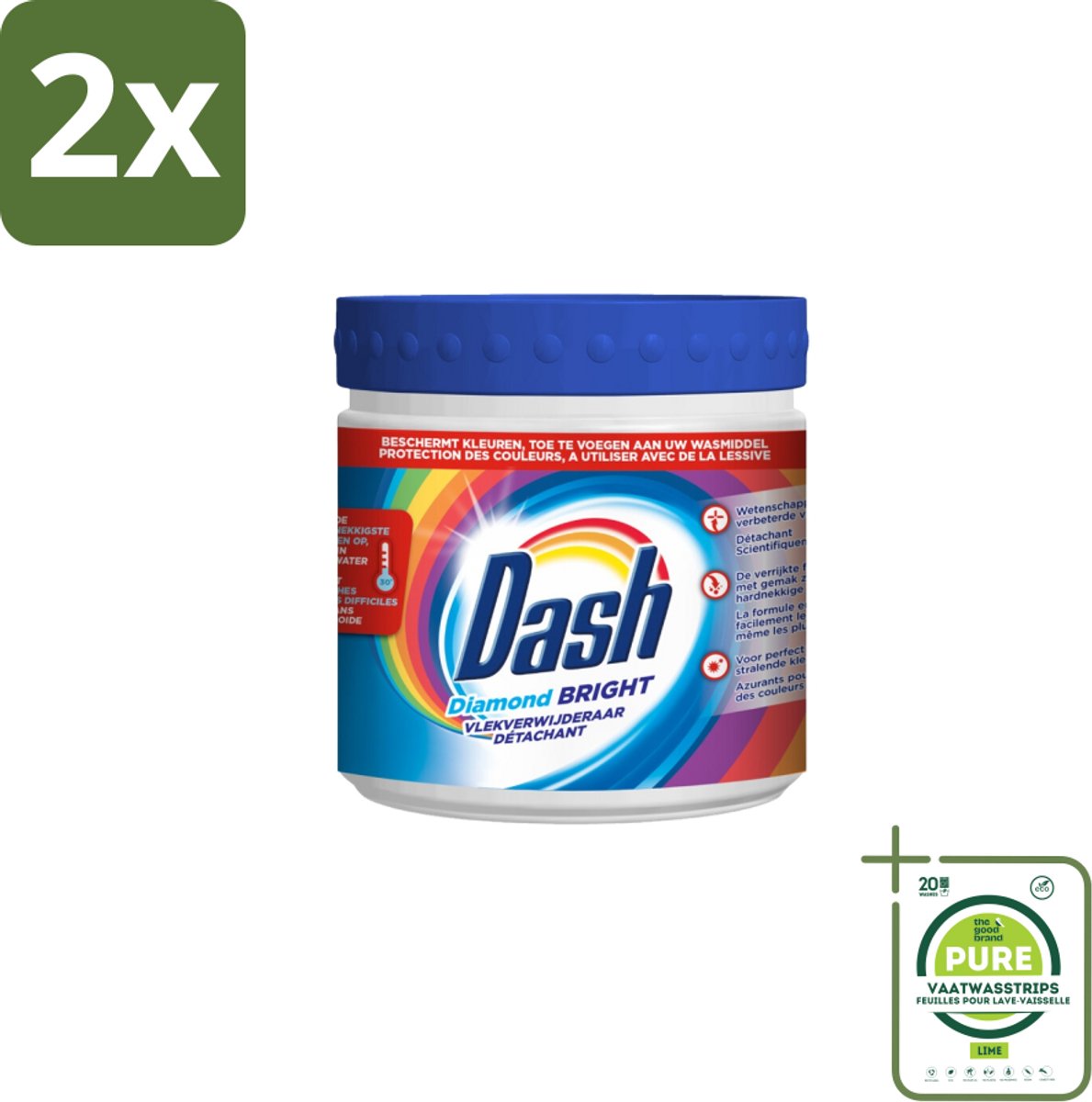 Dash – Vlekverwijderaar – Diamond Bright Kleur – 500 g - Voordeelverpakking - 2 stuks - Waspoeder - Vlekverwijderaar