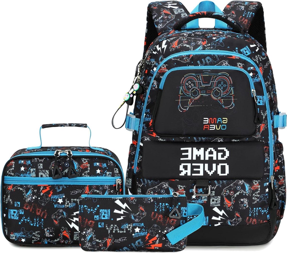 Schoolrugzak set - Tiener tas - School en studie - Gamer thema - 15.6 inch laptop - Blauw