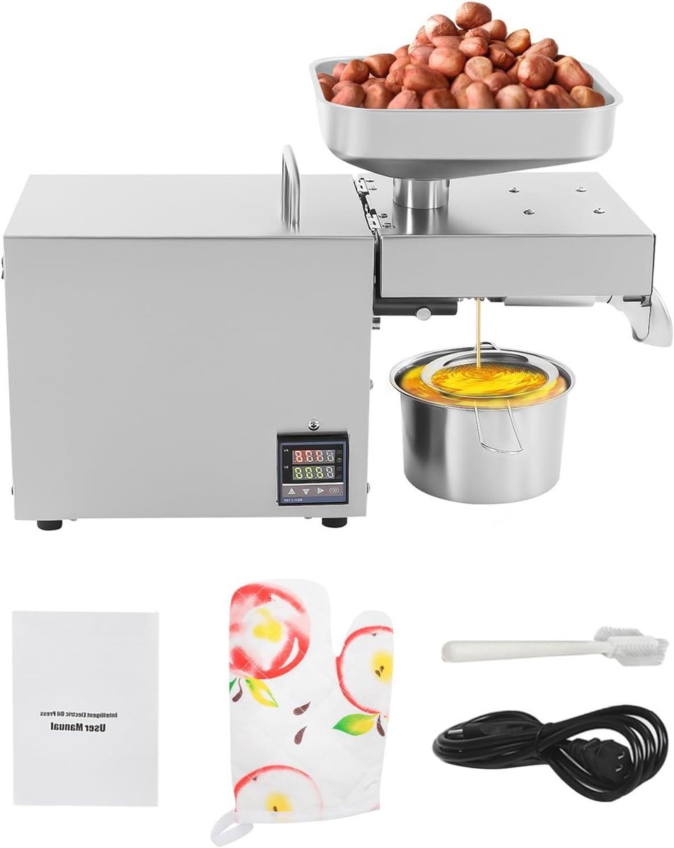 Olie Persmachine - Olie Pers - Zelf Olie Maken - Koud en Warm Persen - 3-5kg Per Uur - Zilver