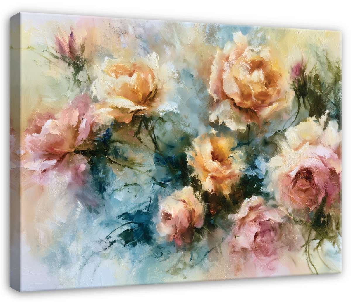 WALLARENA Canvas schilderij 90x60 cm - pastelbloemen en rozen Meerkleurig