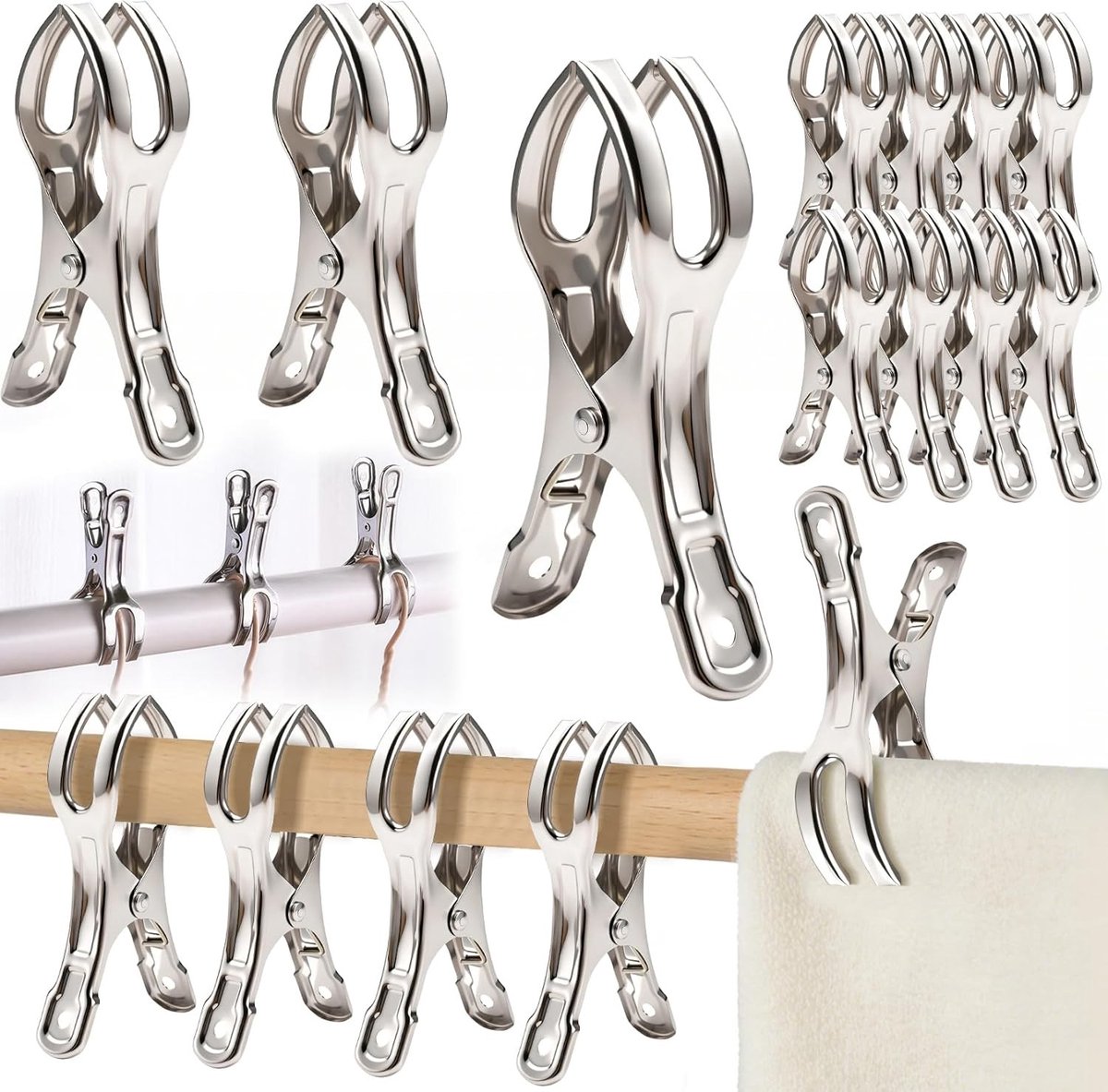 16 stuks handdoekklemmen van 11 cm voor strandstoelen, roestvrij staal, ideaal voor handdoeken, lakens en kleding