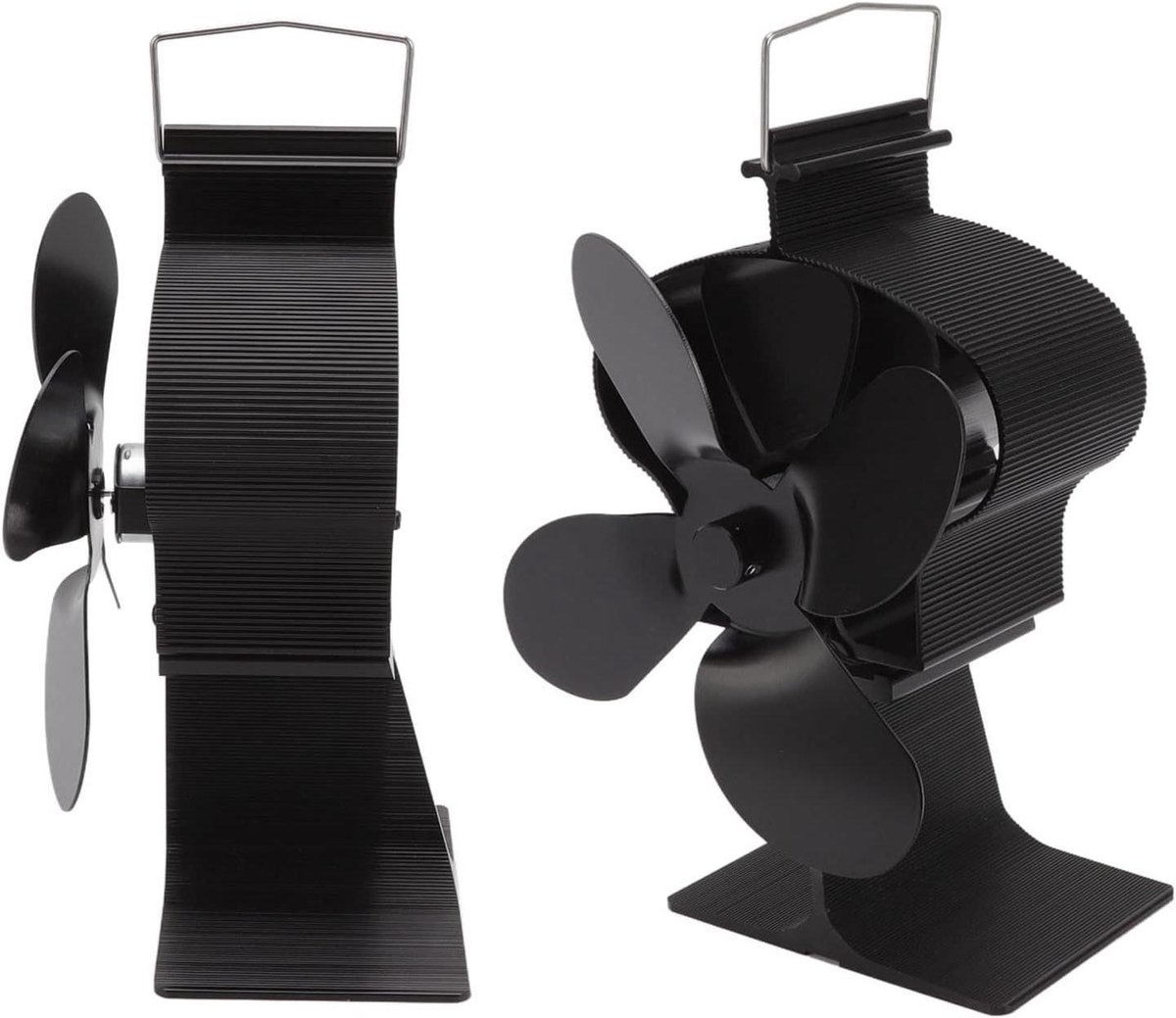 Haardventilator - Kachelventilator warmte-aangedreven - Warmte verspreiden - 4 bladen aluminium - 7.72 inch hoog - Zwart