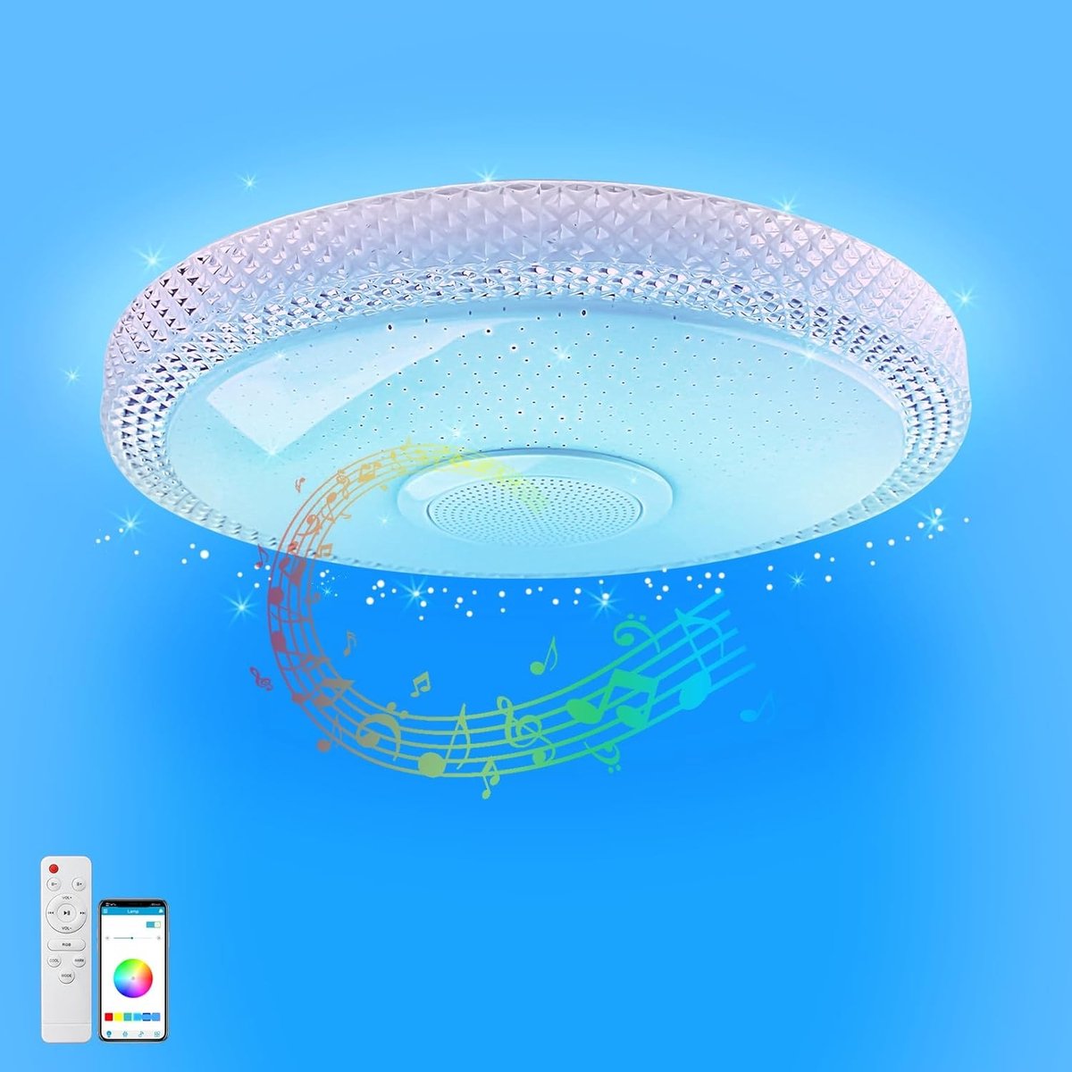 LED Plafondlamp met Bluetooth Speaker - Rond - 31 cm - Dimbaar met RGB Kleurverandering - Voor Slaapkamer en Woonkamer