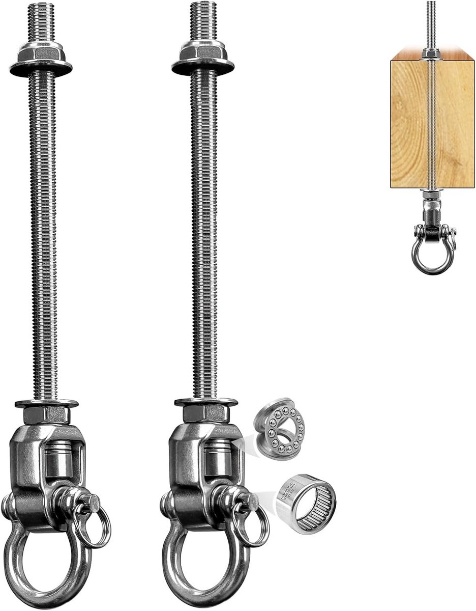 Schommelhaak - Roestvrij Staal - 285 mm - 360° Draaiend met Lager - Voor Schommels en Hangmatten