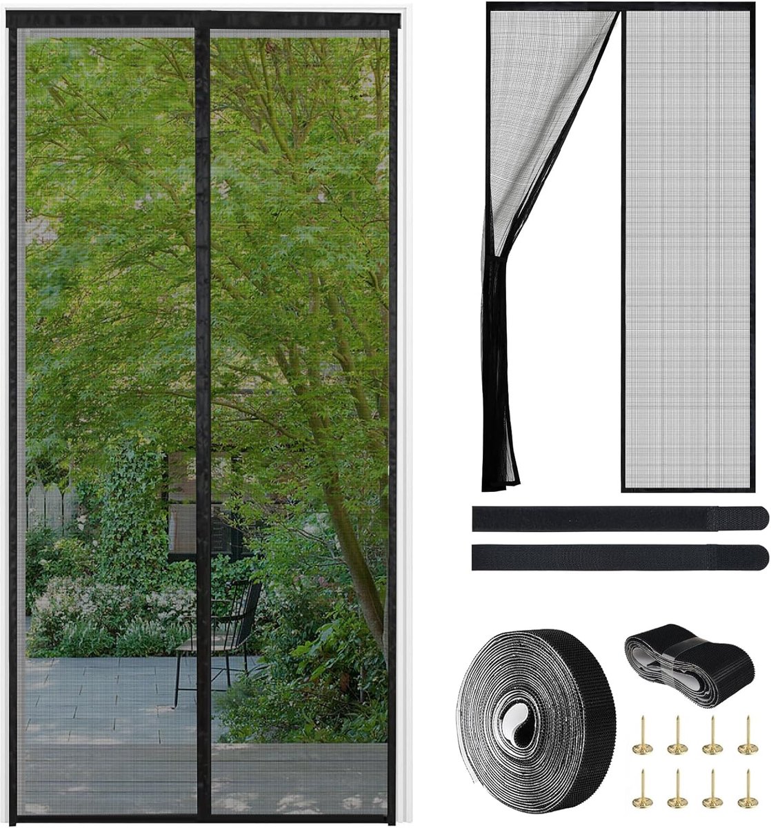 SnelShoppen - Glasvezelhor Magnetisch Deurgordijn 100x220cm, Krasbestendig Hor voor Balkondeuren, Schuifdeuren, Terrassendeuren, Zonder Boren, Hoogdic