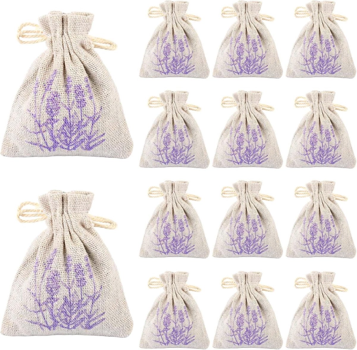 Lavendelzakjes - Katoen - 8 x 10 cm - Geurzakjes met Gedroogde Lavendel - Voor Kledingkast, Auto en Koffer