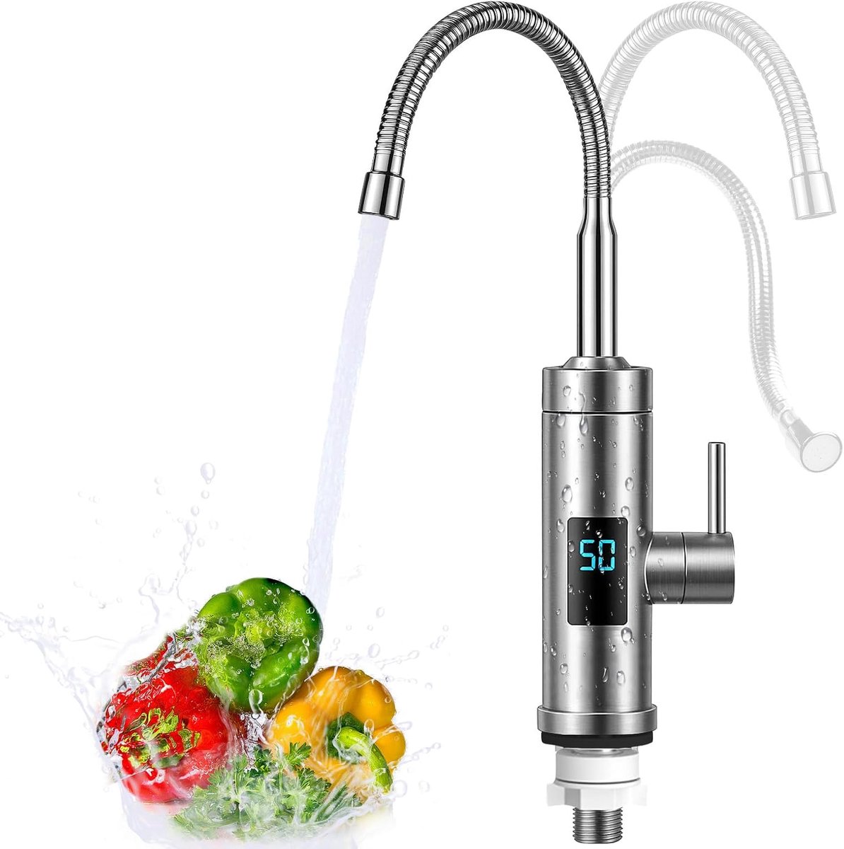 SnelShoppen - Elektrische kraan met doorstroomboiler voor keuken, camping, tuin - Direct warm water, energiezuinig, eenvoudig te installeren, 230V, co