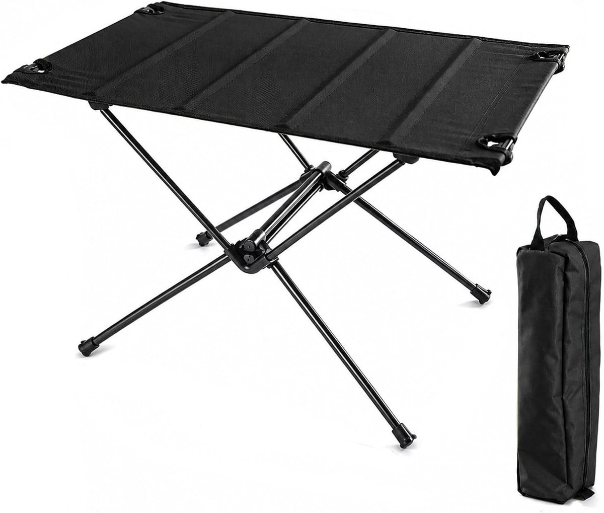 SnelShoppen - Campingtafel Inklapbaar, Ultralicht 700 g, Draagbaar tot 30 kg, Compact 42x12 cm, Ideaal voor Outdoor, Wandelen, Picknick, Zwart