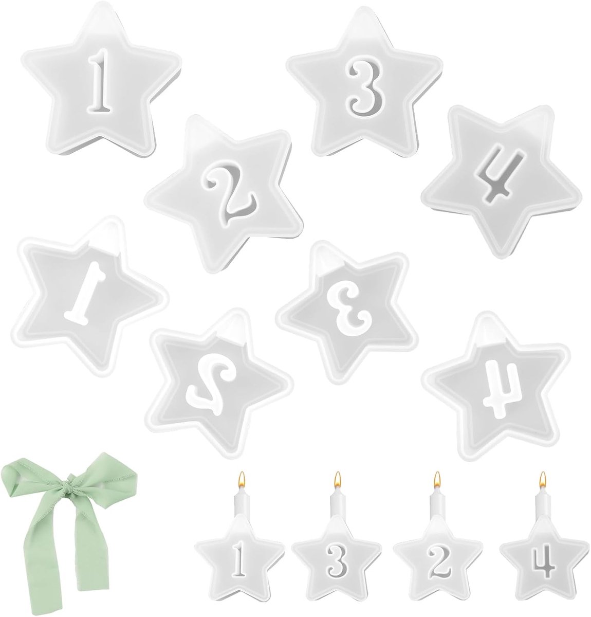 SnelShoppen - Silicone Kaarsenhouder Ster, 4 Stuks Silicone Mallen, Herbruikbare Kaarsenhouder, Stervormige Mallen, Silicone voor Feest, Decoratie, Cr