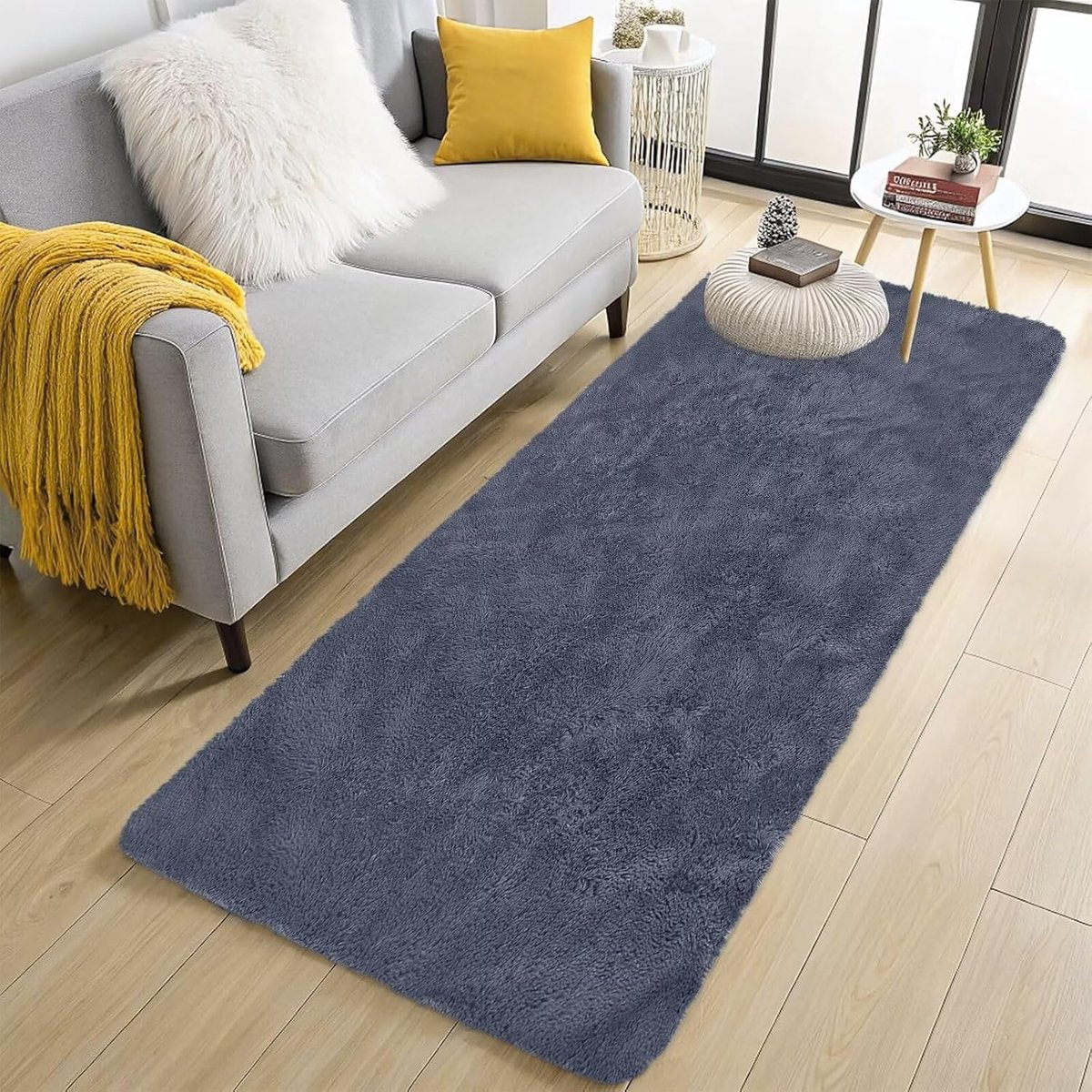 SnelShoppen - Hoogpolig Vloerkleed, Fluffy Zilvergrijs, 80 x 160 cm, Wasbaar en Antislip Extra Groot Fluffy Zacht Vloerkleed voor Slaapkamer, Woonkame