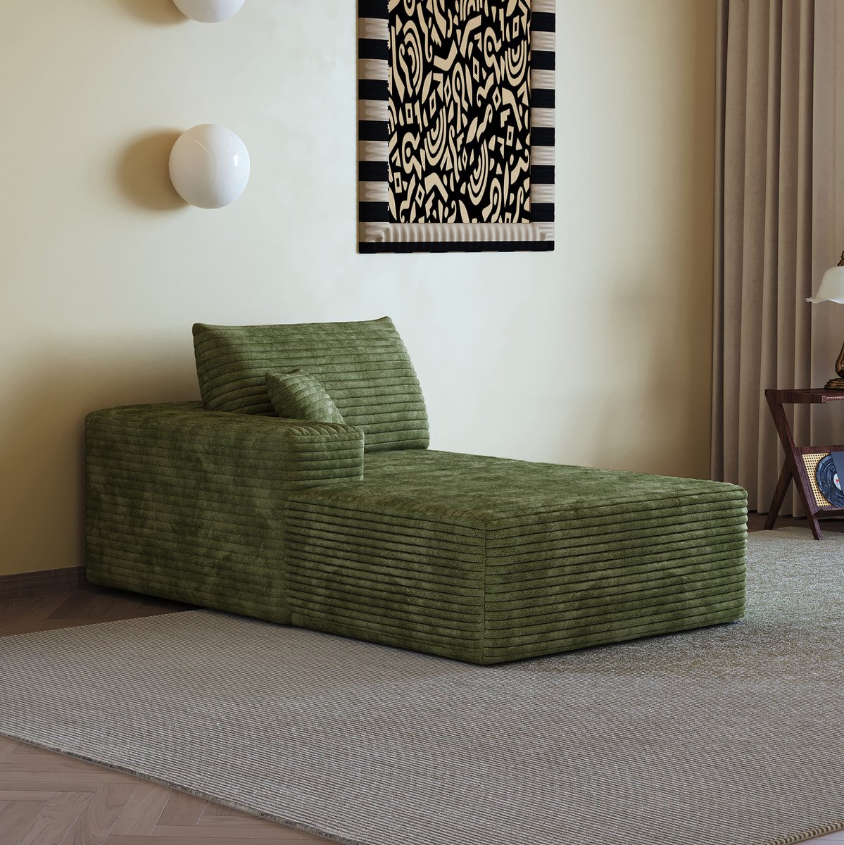 MIVRAY Slaapbank 175 X 95 X 83 Cm Links - Moderne Chaise Longue Met Zachte Corduroy Stof - Voor Woonkamer En Slaapkamer - Groen