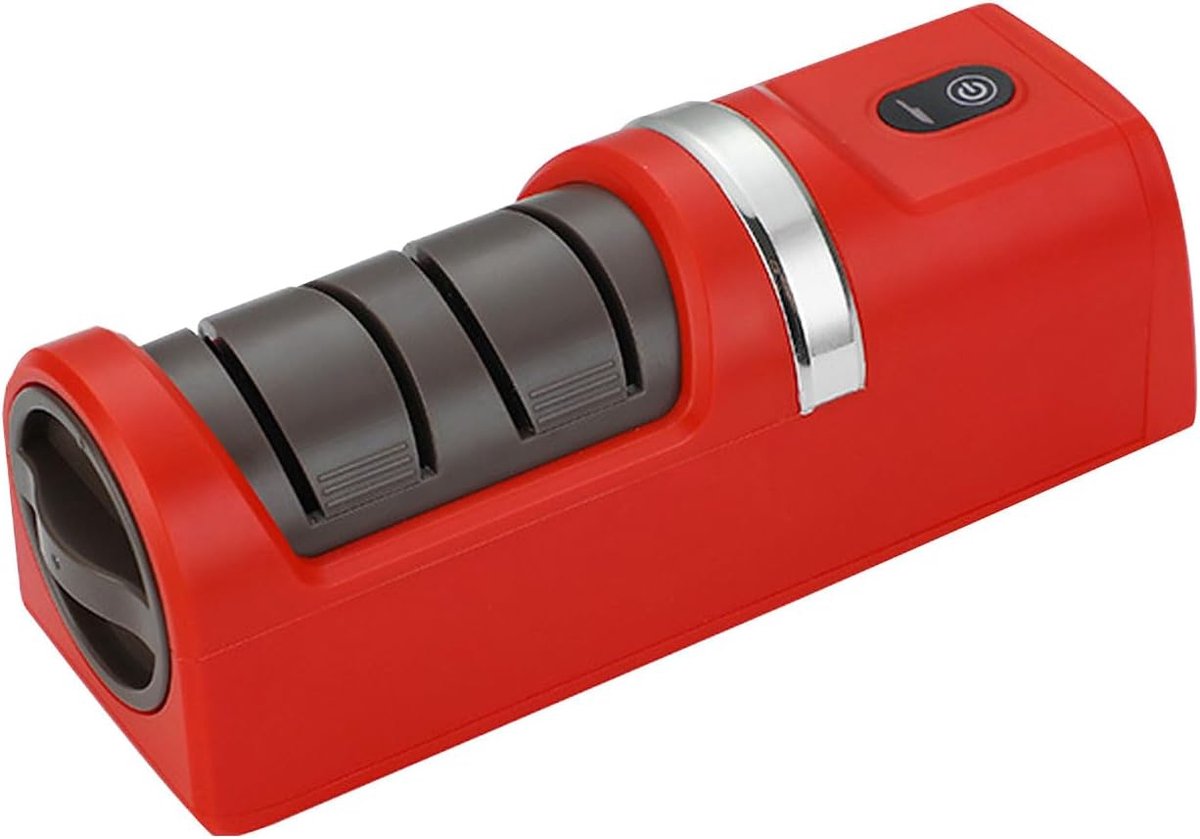 SnelShoppen - Elektrische Mes en Schaar Slijper, USB Oplaadbaar, Dubbele Instellingen, Antislip Basis, Draagbaar (Rood)