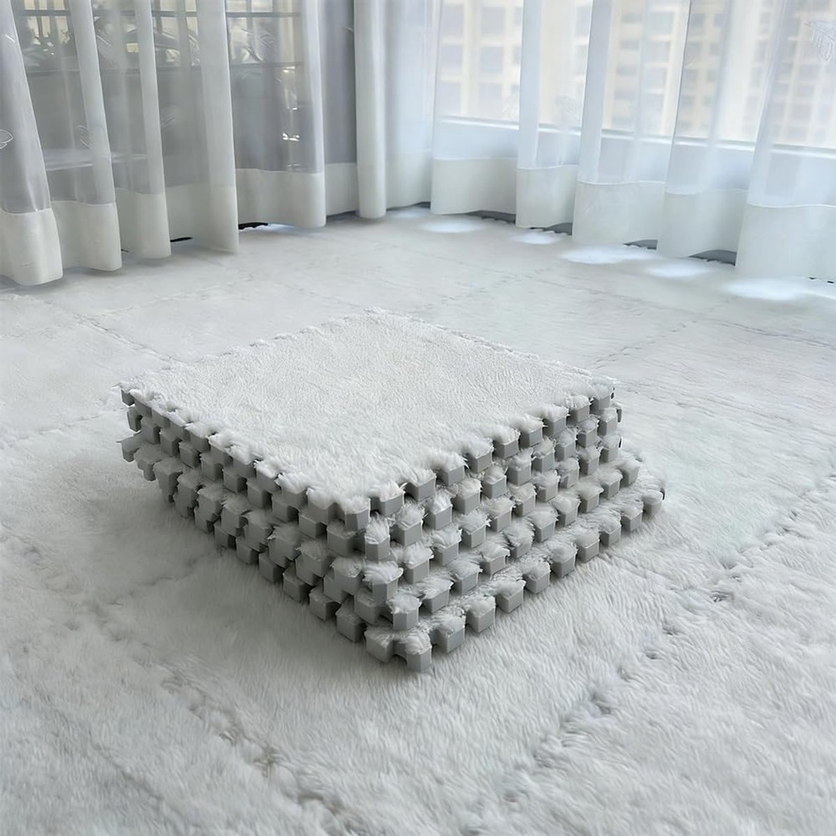 SnelShoppen - Set van 12 Inlegvloermatten 30 x 30 cm Interlock Schuim Vloertegels voor Kinderen Woonkamer Slaapkamer Wit