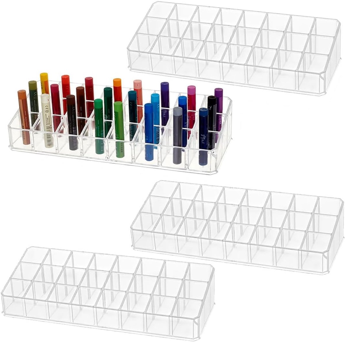 SnelShoppen - 4 stuks plastic lippenstift organizer met 24 sleuven make-up houder voor lippenstift en lipgloss, ruimtebesparend ontwerp, duurzaam voor