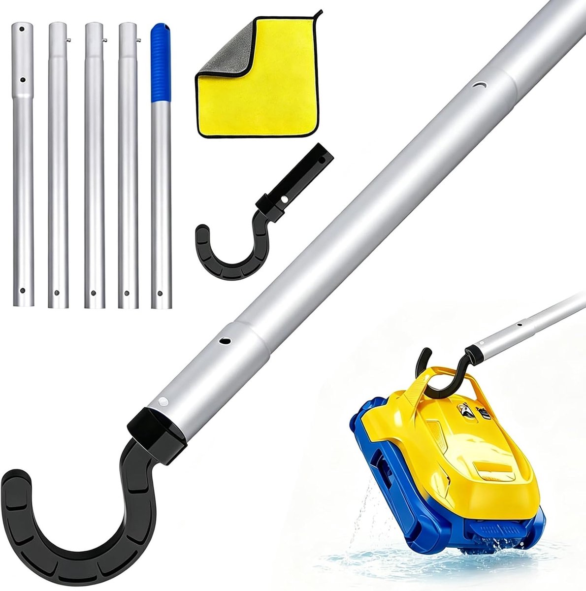 SnelShoppen - Haak voor Zwembadrobot met Telescoopstang 185 cm - Zwembadhaken voor Stangen - Zwembadreinigingsaccessoires - Universele Haak voor Zwemb