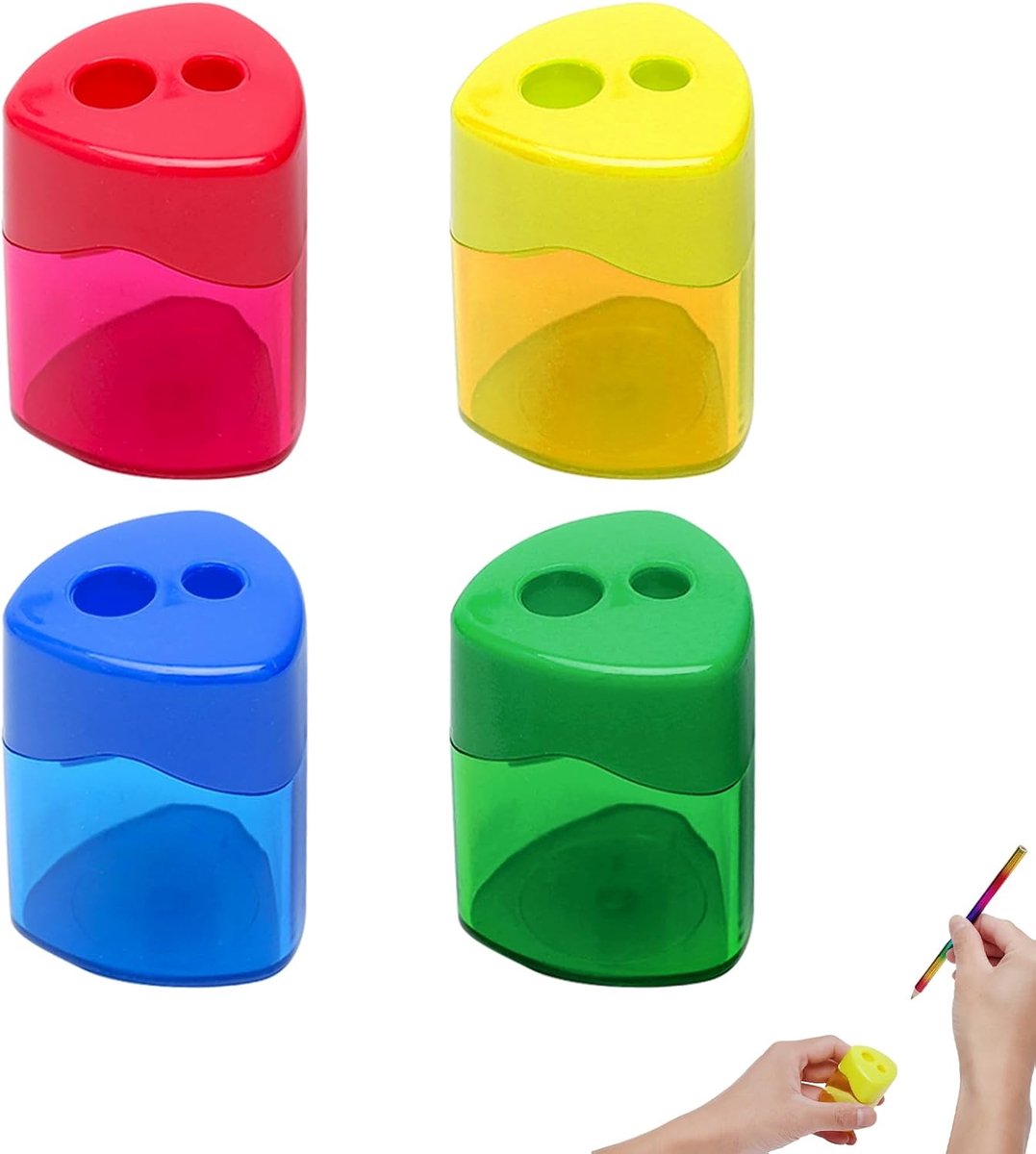 SnelShoppen - Pencil Sharpener met Houder, Klein, Puntenslijper voor Potloden en Stiften, Dikke en Dunne Pennen voor School en Kantoor, 4 Kleuren