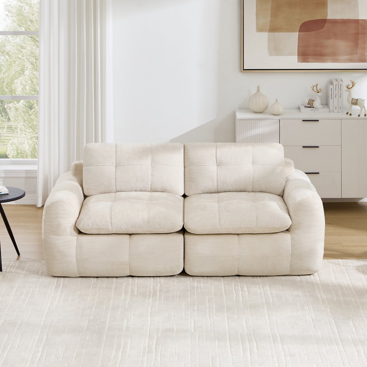 Intebiki 2-zits Hoekbank - Chenille stof - Modulaire L-vormige bank - Geen montage nodig - beige