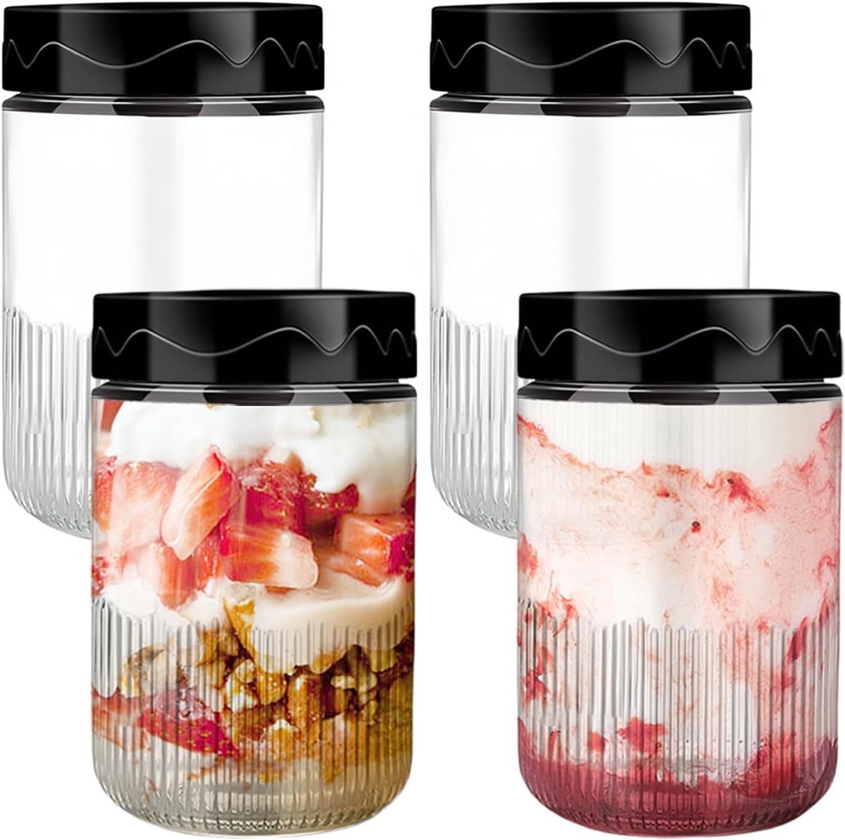 Luchtdichte Glazen Potten 500 ml, Set van 4 Herbruikbare Potten voor Fruit, Jam en Honing Bewaren