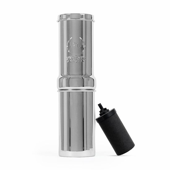 Phoenix Gravity 1 liter waterfilter met het losse koolstoffilter ernaast