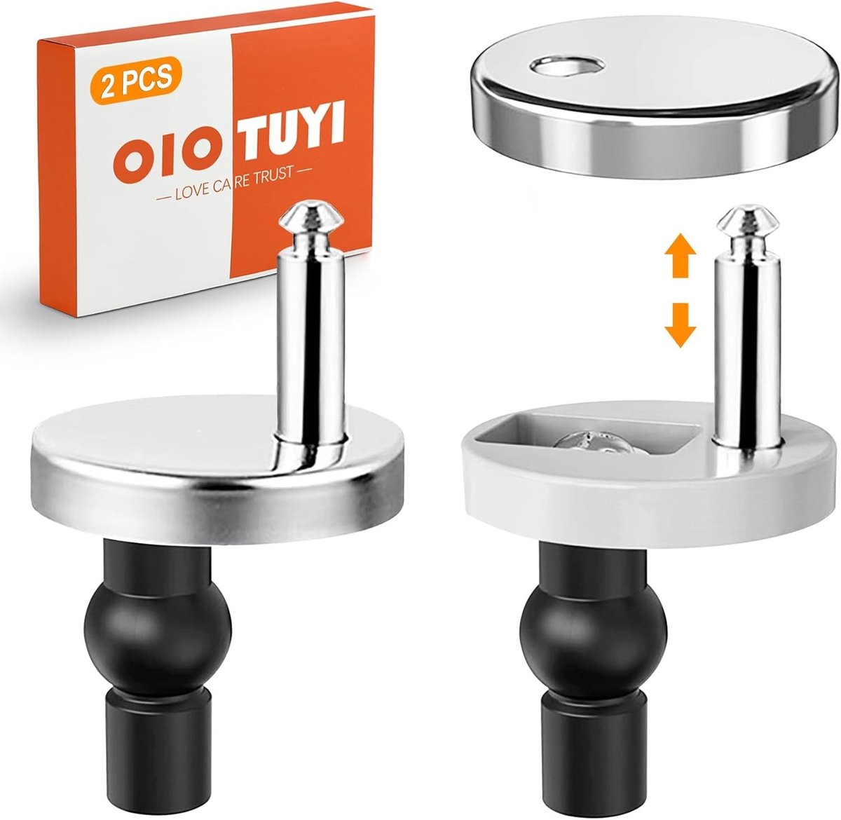 Toiletbril bevestigingsset met scharnieren en schroeven, roestvrijstalen vervangingsonderdelen voor toiletbril, soft close mechanisme, set van 2