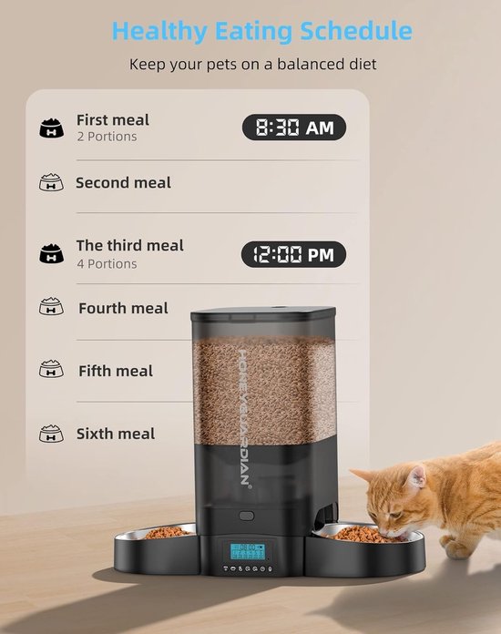 Automatische Voederdispenser voor 2 Katten of Honden, 5L met Timer, Gelijkmatige Voedselverdeling, Drievoudige Dichting en 10s Stemopname, 1-6 Maaltijden per Dag — afbeelding 2