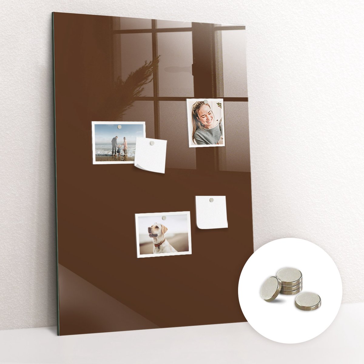 Tulup Glassboard - Bruine kleur Magneetbord - 60 cm x 90 cm - Memobord Magnetisch - Decoratief Magnetisch Bord - Magnetic Board Bruin - Inclusief Gratis Magneten - Magnetisch Memobord - Memobord Glas