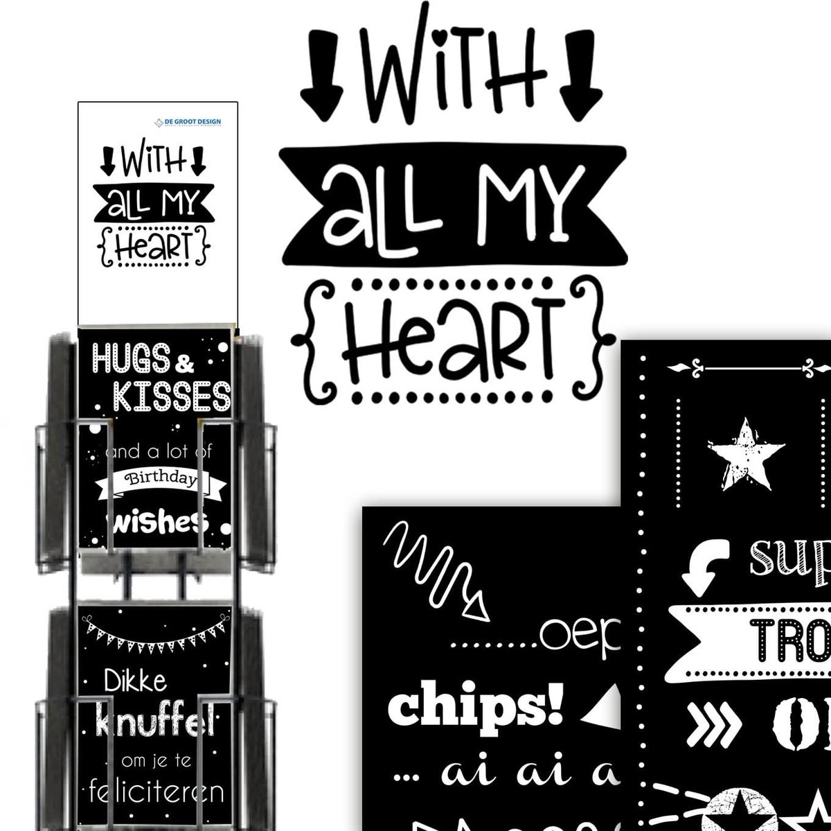 With all my Heart A4 formaat (21x30cm) complete serie inclusief display, topkaart en backcards