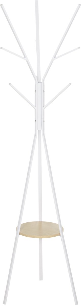 Kapstok op poten, kledingrek, ingangsmeubels, industriële stijl, met planken + 9 haken, afmetingen 45L x 45l x 180H cm, voor kleding, hoeden, tassen, Witmetaal